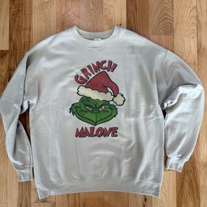 Grinch Malone Lg Beige Hanes EcoSmart Sweatshirt Post Malone Christmas Holiday